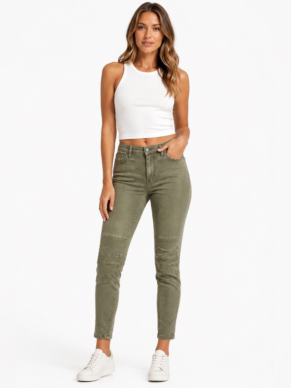 J Brand Style #1267K120 Jungle Moto Skinny Jeans Women’s Olive Green Stretch